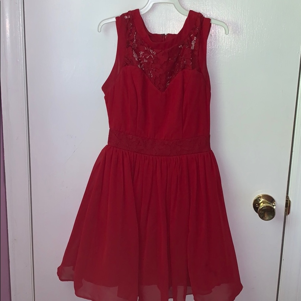 Deb Red Lace Formal Dress